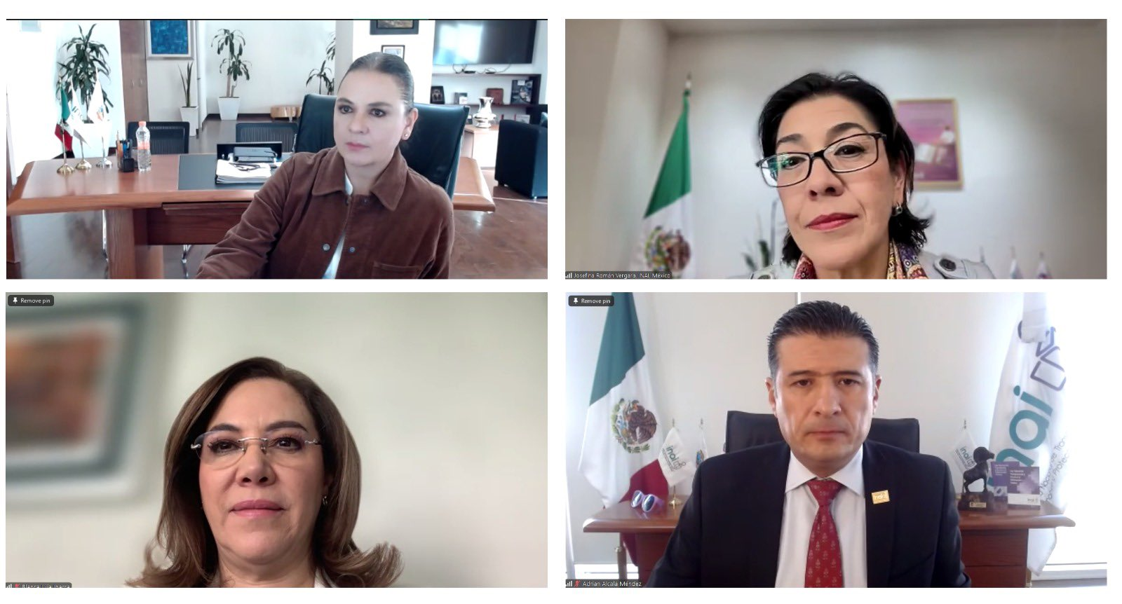 El pleno del INAI y sus comisionados.